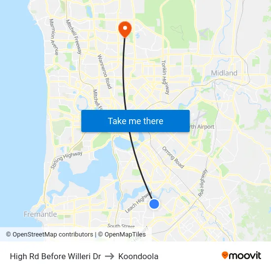 High Rd Before Willeri Dr to Koondoola map