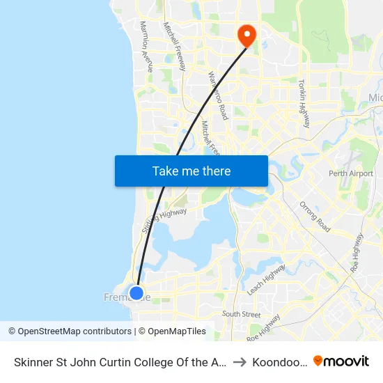 Skinner St John Curtin College Of the Arts to Koondoola map