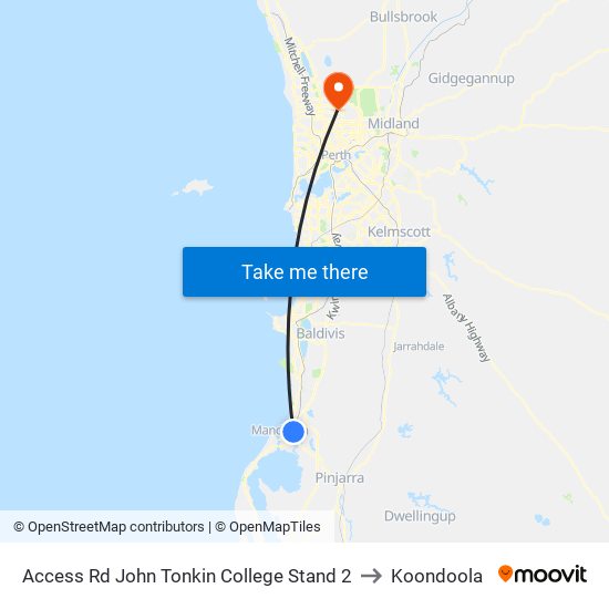 Access Rd John Tonkin College Stand 2 to Koondoola map