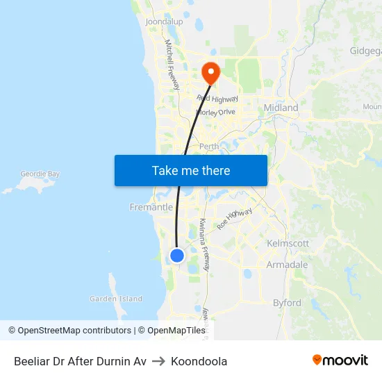 Beeliar Dr After Durnin Av to Koondoola map