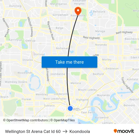 Wellington St Arena Cat Id 60 to Koondoola map