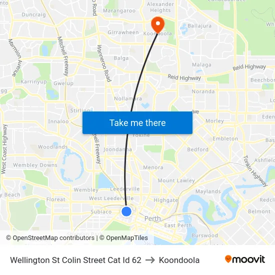 Wellington St Colin Street Cat Id 62 to Koondoola map