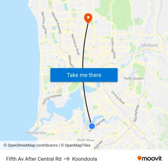 Fifth Av After Central Rd to Koondoola map