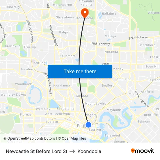 Newcastle St Before Lord St to Koondoola map