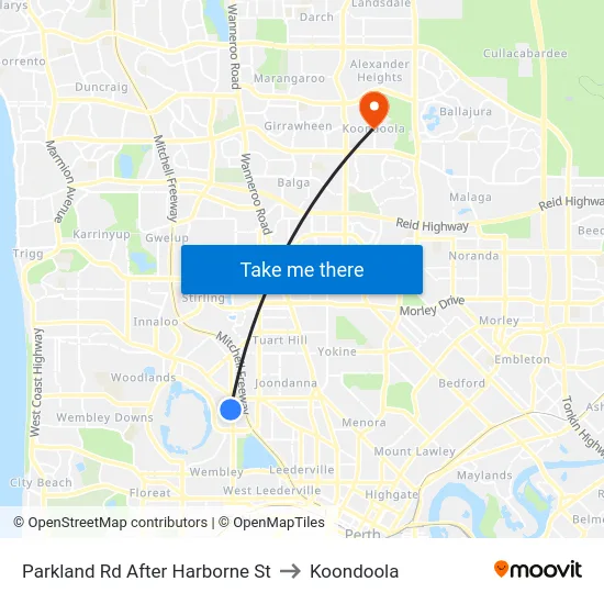 Parkland Rd After Harborne St to Koondoola map