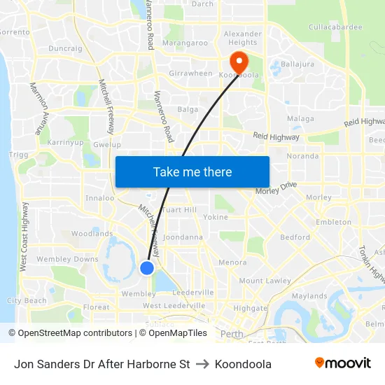Jon Sanders Dr After Harborne St to Koondoola map