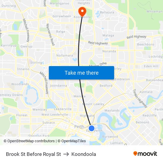 Brook St Before Royal St to Koondoola map