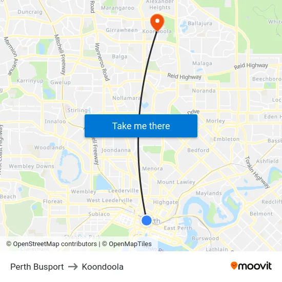 Perth Busport to Koondoola map