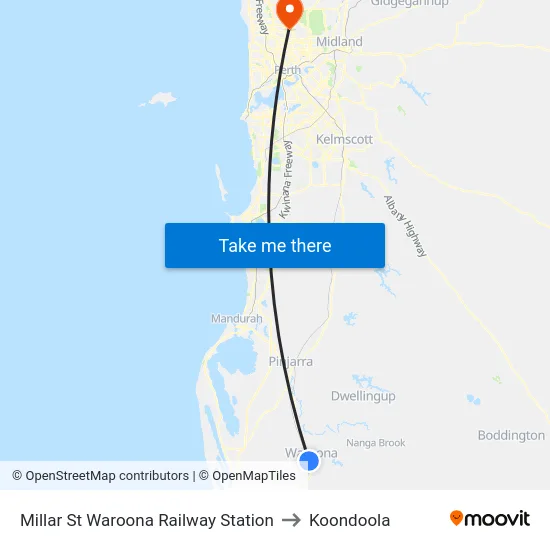 Millar St Waroona Railway Station to Koondoola map