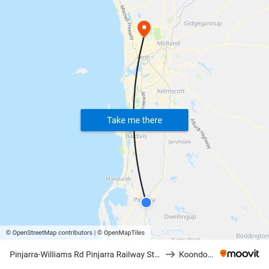 Pinjarra-Williams Rd Pinjarra Railway Station to Koondoola map