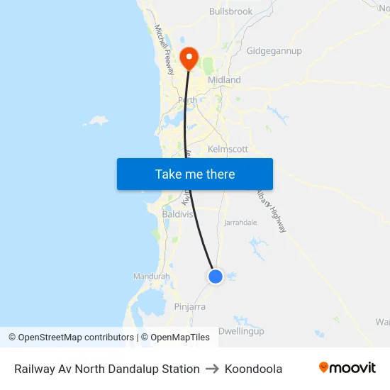 Railway Av North Dandalup Station to Koondoola map