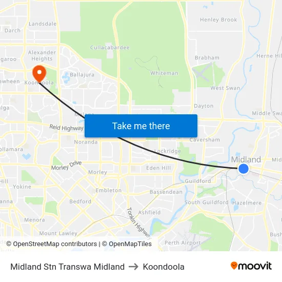 Midland Stn Transwa Midland to Koondoola map