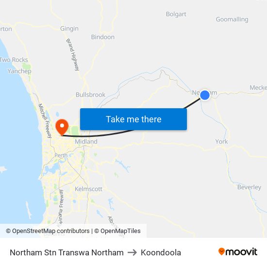 Northam Stn Transwa Northam to Koondoola map