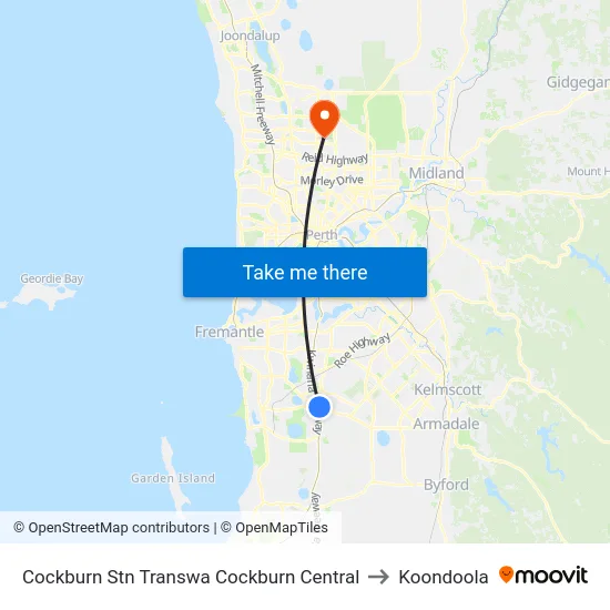 Cockburn Stn Transwa Cockburn Central to Koondoola map
