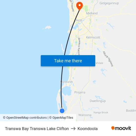 Transwa Bay Transwa Lake Clifton to Koondoola map