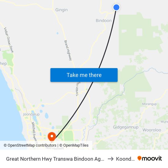 Great Northern Hwy Transwa Bindoon Agricultural College to Koondoola map