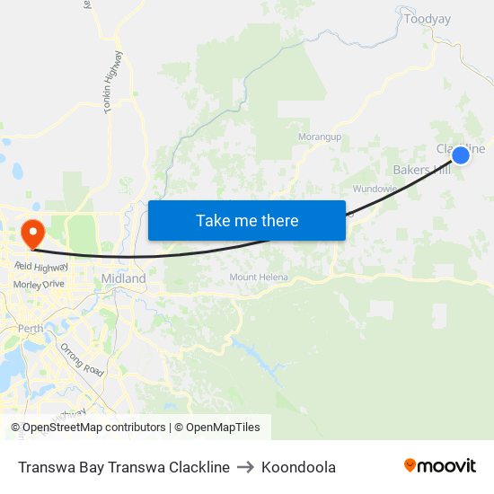 Transwa Bay Transwa Clackline to Koondoola map