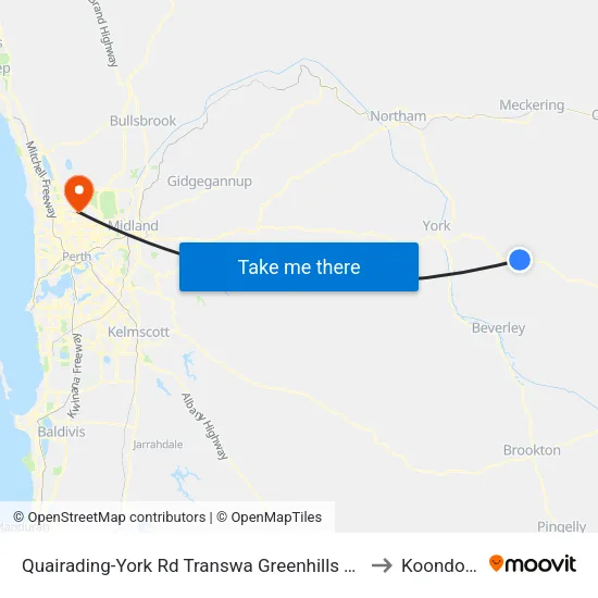 Quairading-York Rd Transwa Greenhills Turnoff to Koondoola map