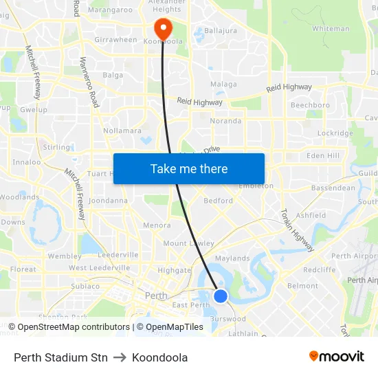Perth Stadium Stn to Koondoola map