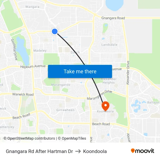 Gnangara Rd After Hartman Dr to Koondoola map