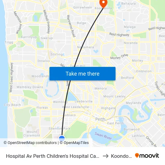 Hospital Av Perth Children's Hospital Cat Id 116 to Koondoola map