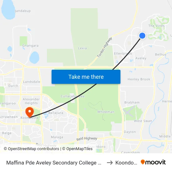 Maffina Pde Aveley Secondary College Stand 1 to Koondoola map