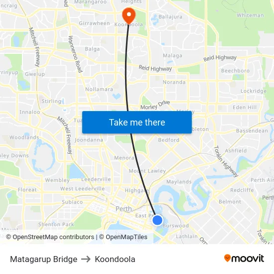 Matagarup Bridge to Koondoola map