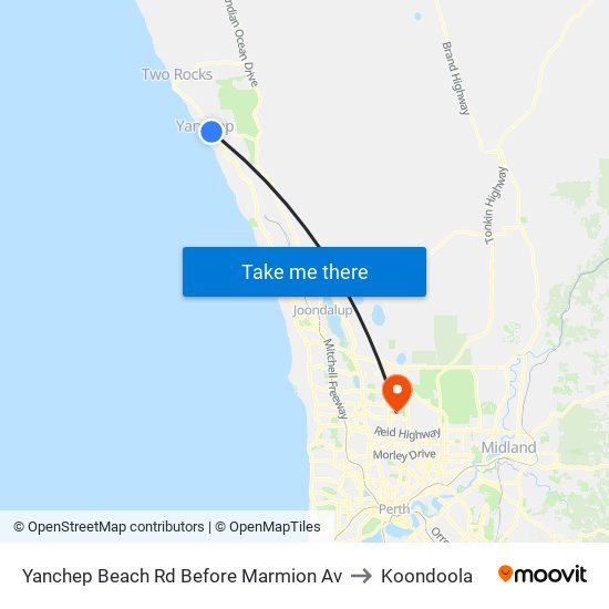 Yanchep Beach Rd Before Marmion Av to Koondoola map