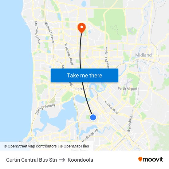 Curtin Central Bus Stn to Koondoola map