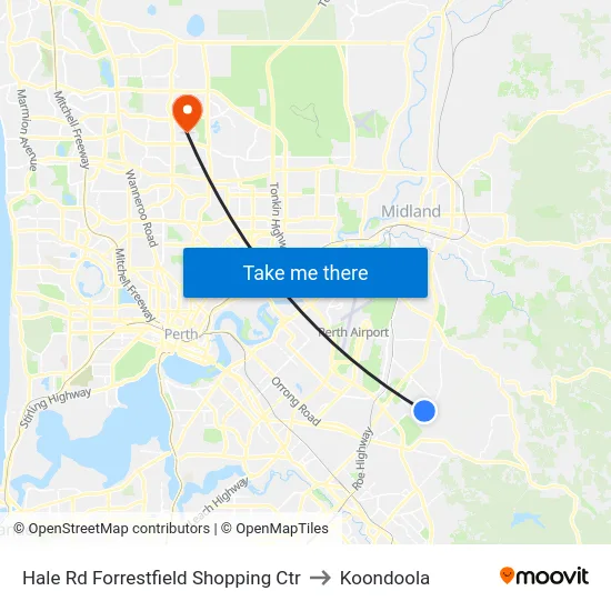 Hale Rd Forrestfield Shopping Ctr to Koondoola map