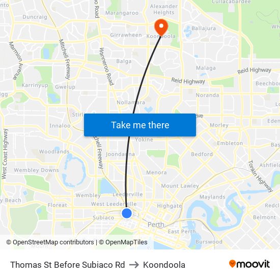 Thomas St Before Subiaco Rd to Koondoola map