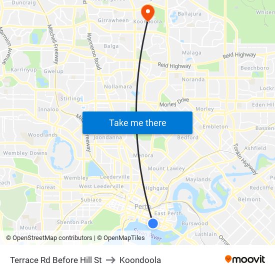 Terrace Rd Before Hill St to Koondoola map