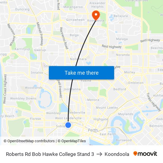 Roberts Rd Bob Hawke College Stand 3 to Koondoola map