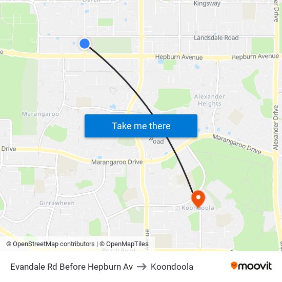 Evandale Rd Before Hepburn Av to Koondoola map