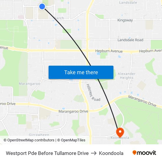 Westport Pde Before Tullamore Drive to Koondoola map