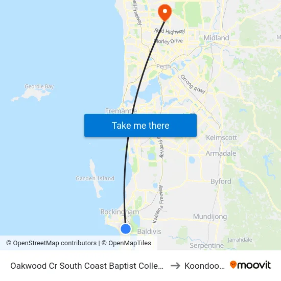 Oakwood Cr South Coast Baptist College to Koondoola map