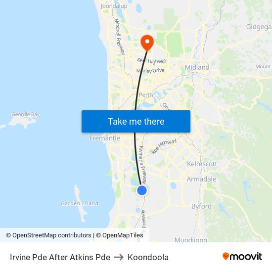 Irvine Pde After Atkins Pde to Koondoola map