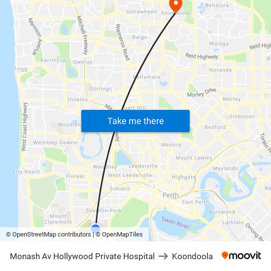 Monash Av Hollywood Private Hospital to Koondoola map