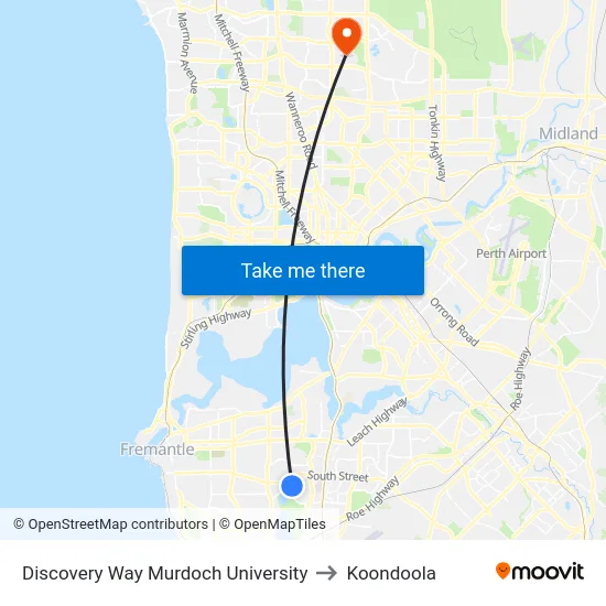 Discovery Way Murdoch University to Koondoola map