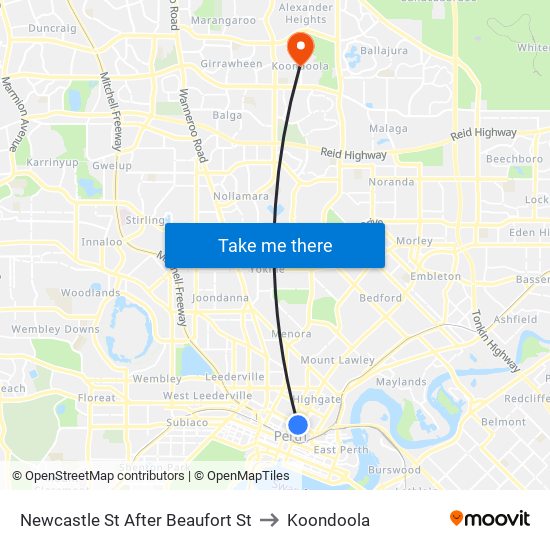 Newcastle St After Beaufort St to Koondoola map