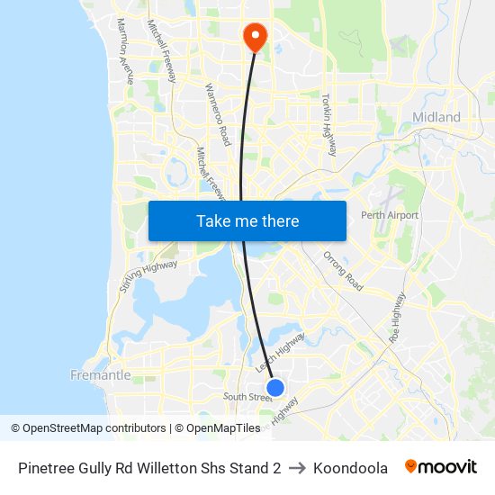 Pinetree Gully Rd Willetton Shs Stand 2 to Koondoola map