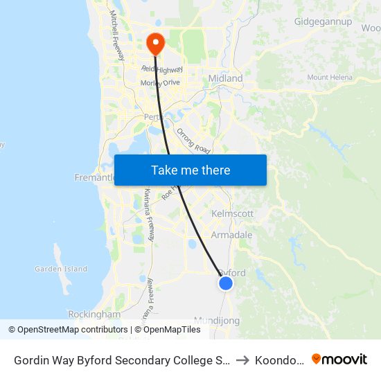 Gordin Way Byford Secondary College Stand 3 to Koondoola map