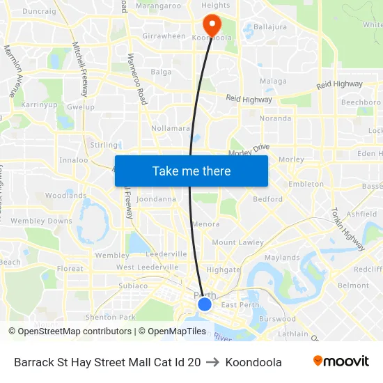 Barrack St Hay Street Mall Cat Id 20 to Koondoola map