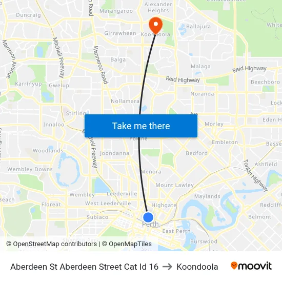 Aberdeen St Aberdeen Street Cat Id 16 to Koondoola map