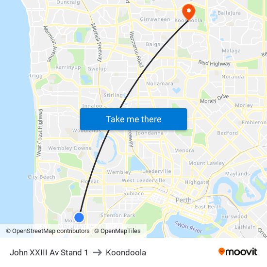 John XXIII Av Stand 1 to Koondoola map