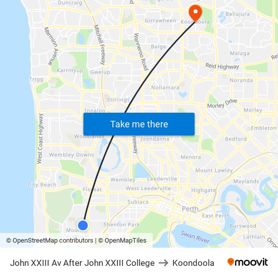 John XXIII Av After John XXIII College to Koondoola map