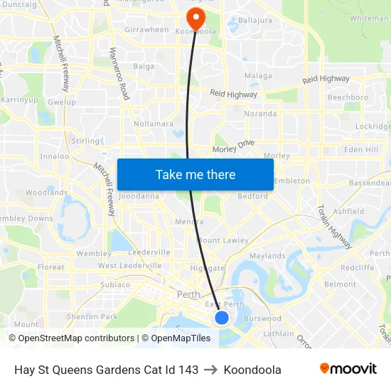 Hay St Queens Gardens Cat Id 143 to Koondoola map