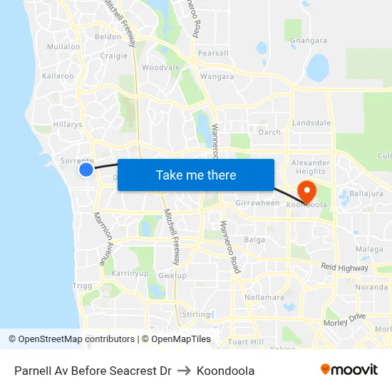 Parnell Av Before Seacrest Dr to Koondoola map