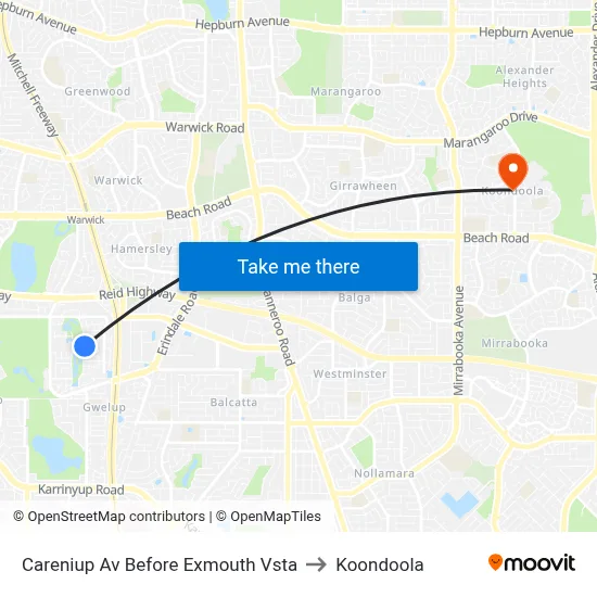 Careniup Av Before  Exmouth Vsta to Koondoola map