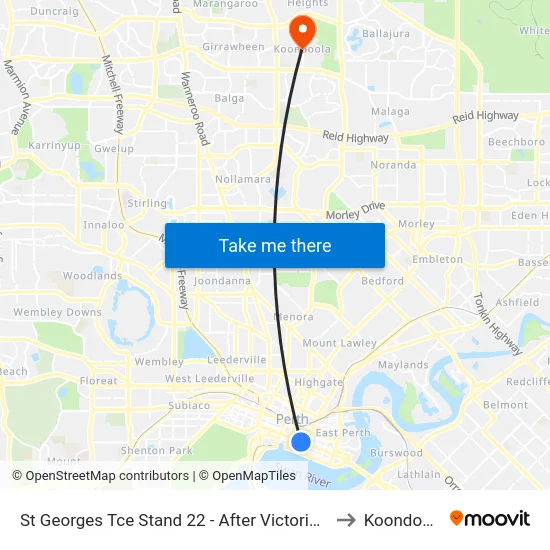 St Georges Tce Stand 22 - After Victoria Av to Koondoola map